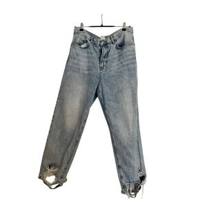 Free People Light Wash Distressed Straight Leg Jeans Size 32 High Rise Cotton
